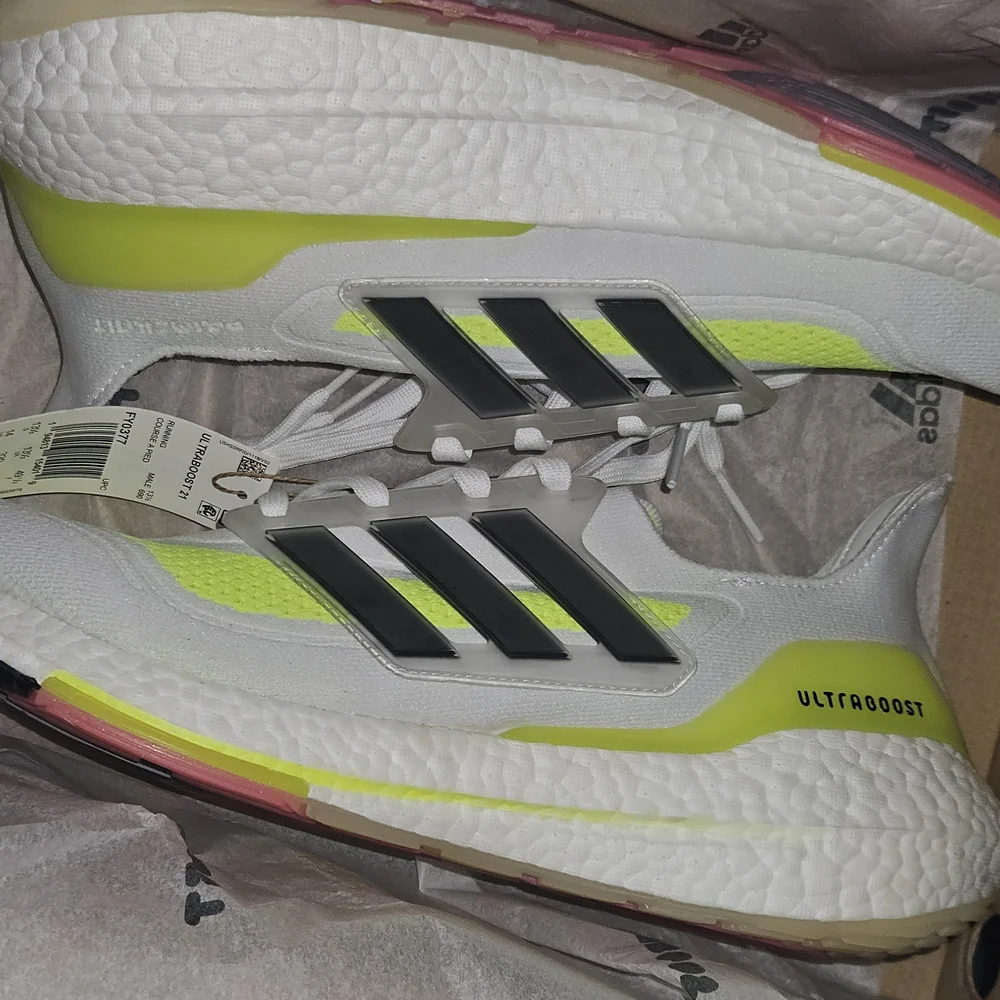 Adidas Ultraboost White and Neon Yellow Sneakers - Picture 13 of 13